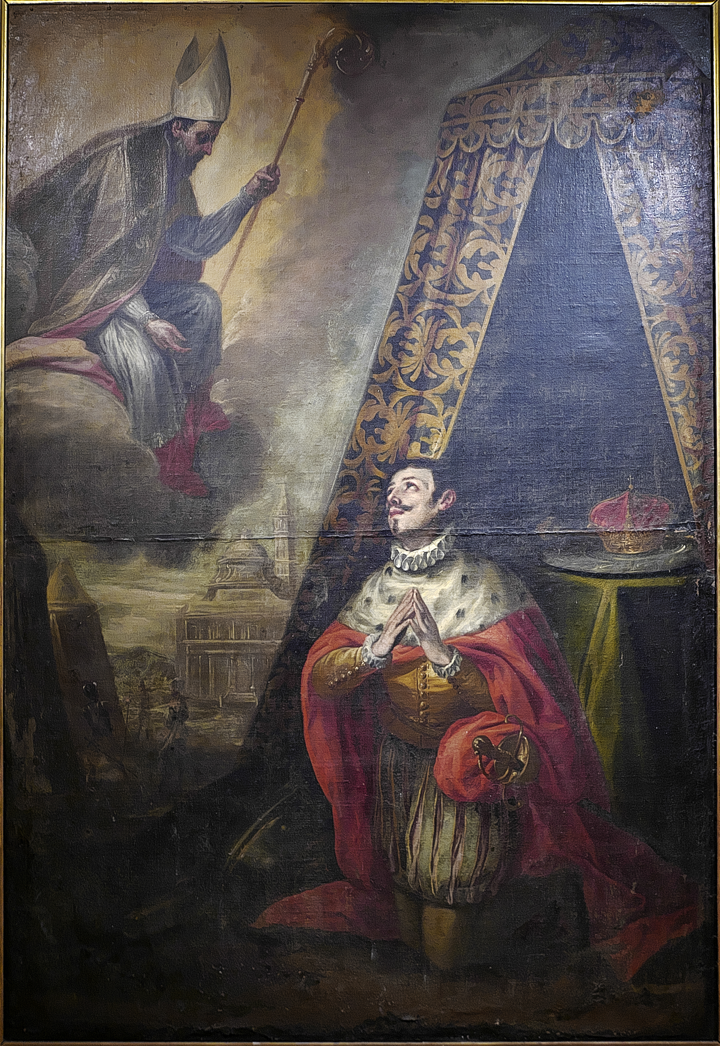 St. Isidore of Seville, former bishop of Seville, appears to Ferdinand III to encourage him to reconquer the city from the Moors